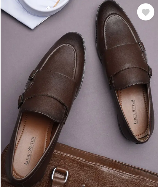 Men's Brown Leather Double Monk Strap Loafers